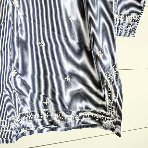 Gretchen Scott The Brooks Tunic Preppy Coastal Resortwear Blue Embroidered LARGE - Picture 9 of 11
